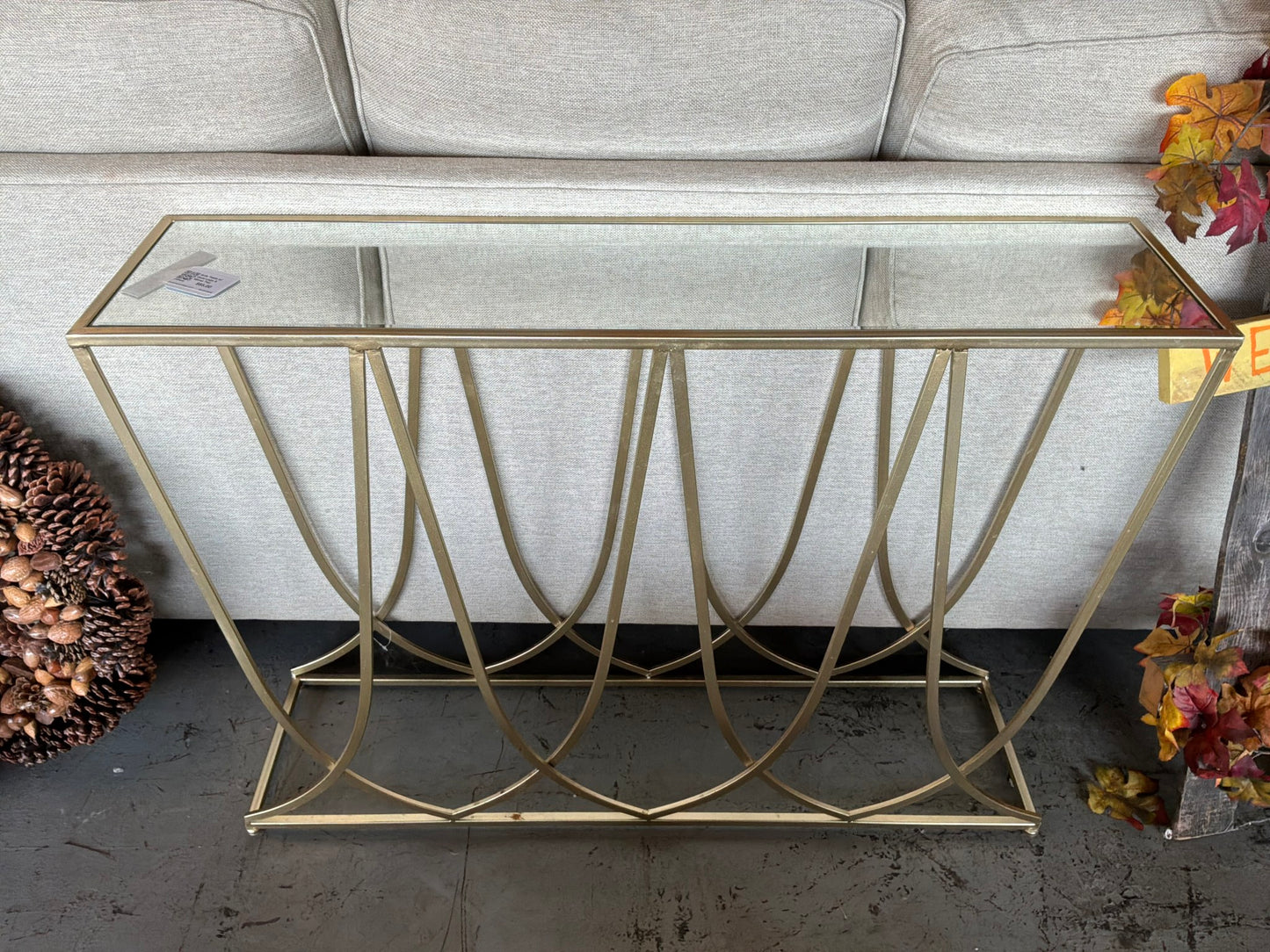 Sofa Table w/ Gold Legs & Mirror Top