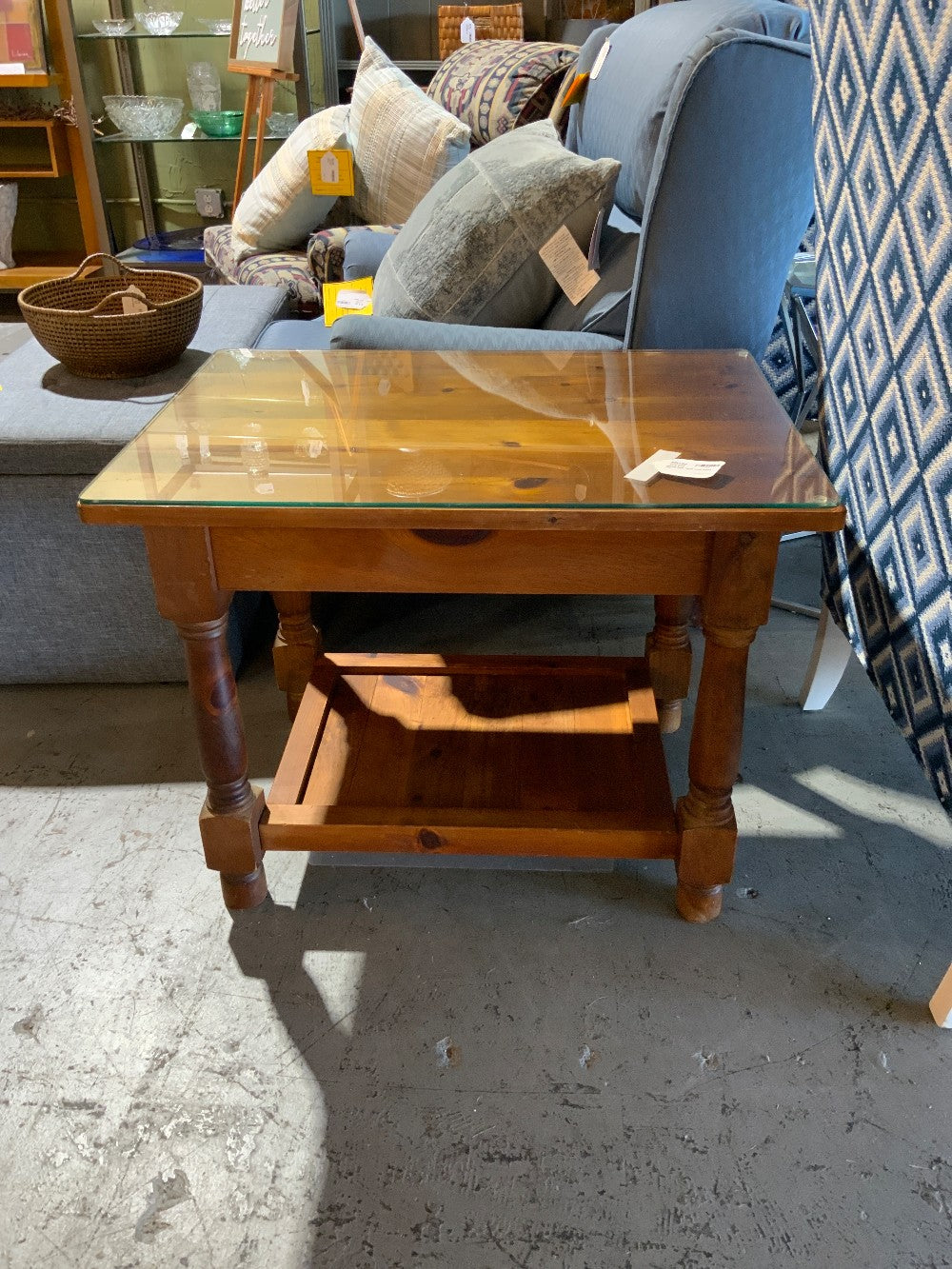 Wood Side Table with Glass Top