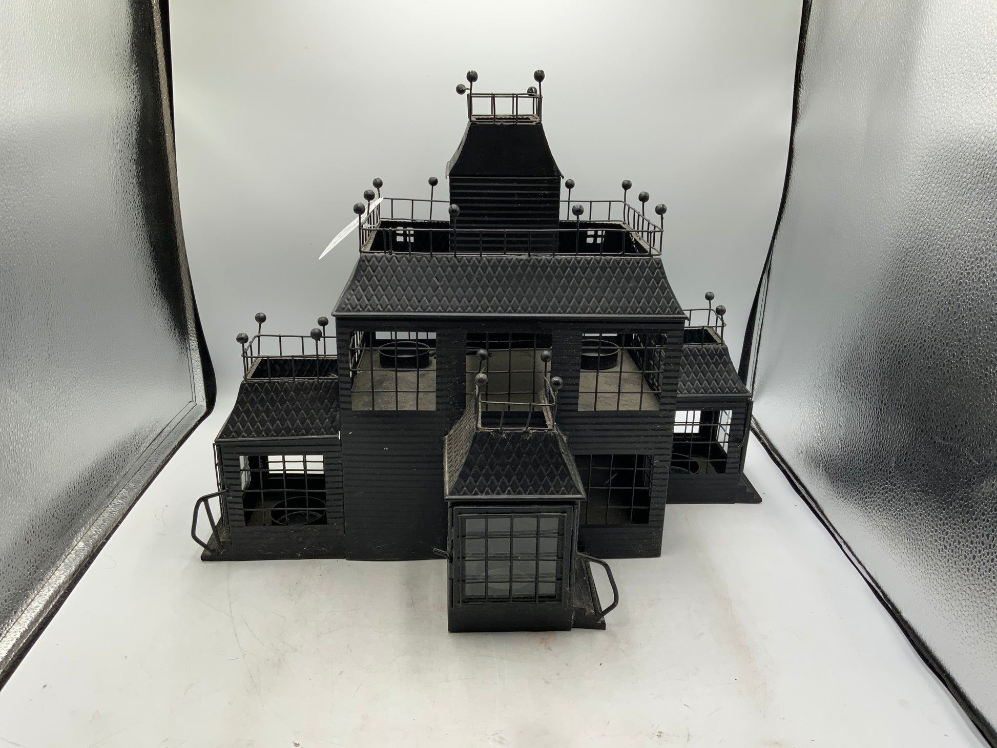 Lg Metal Haunted House Candle Holder