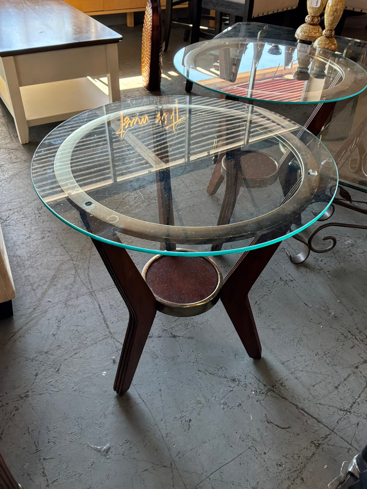 Modern Round Glass & Wood End Table