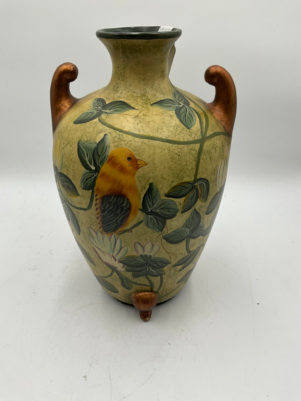 Yellow XL Footed Painted Bird Vase
