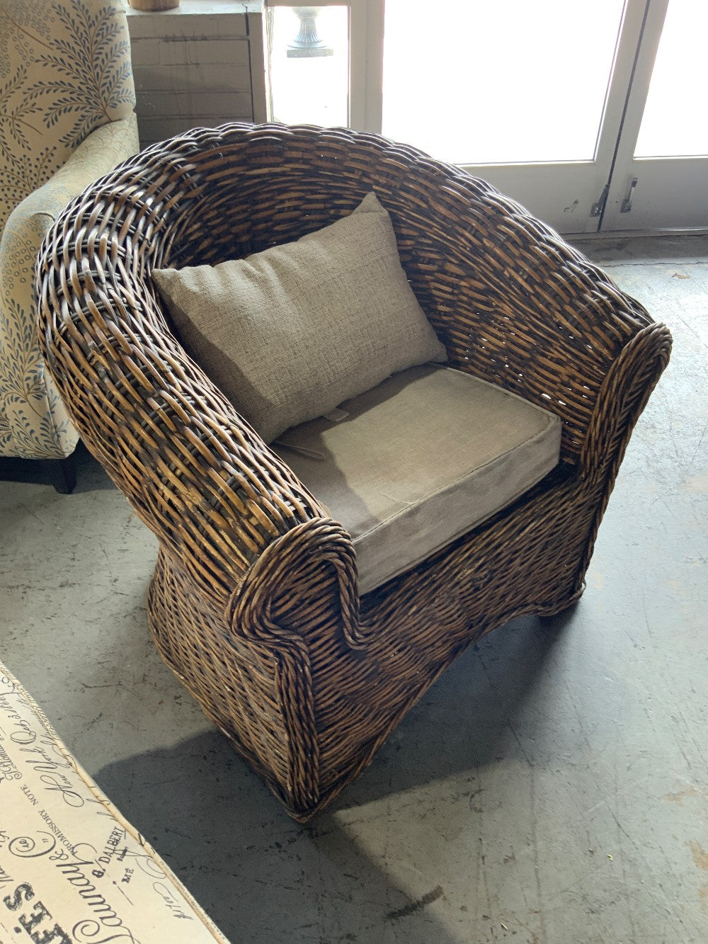 Dark Wicker Chair With Cushions