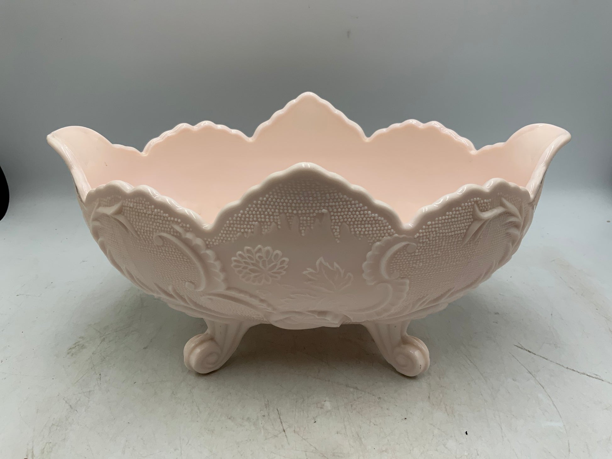 Pink Milk Glass Footed Bowl