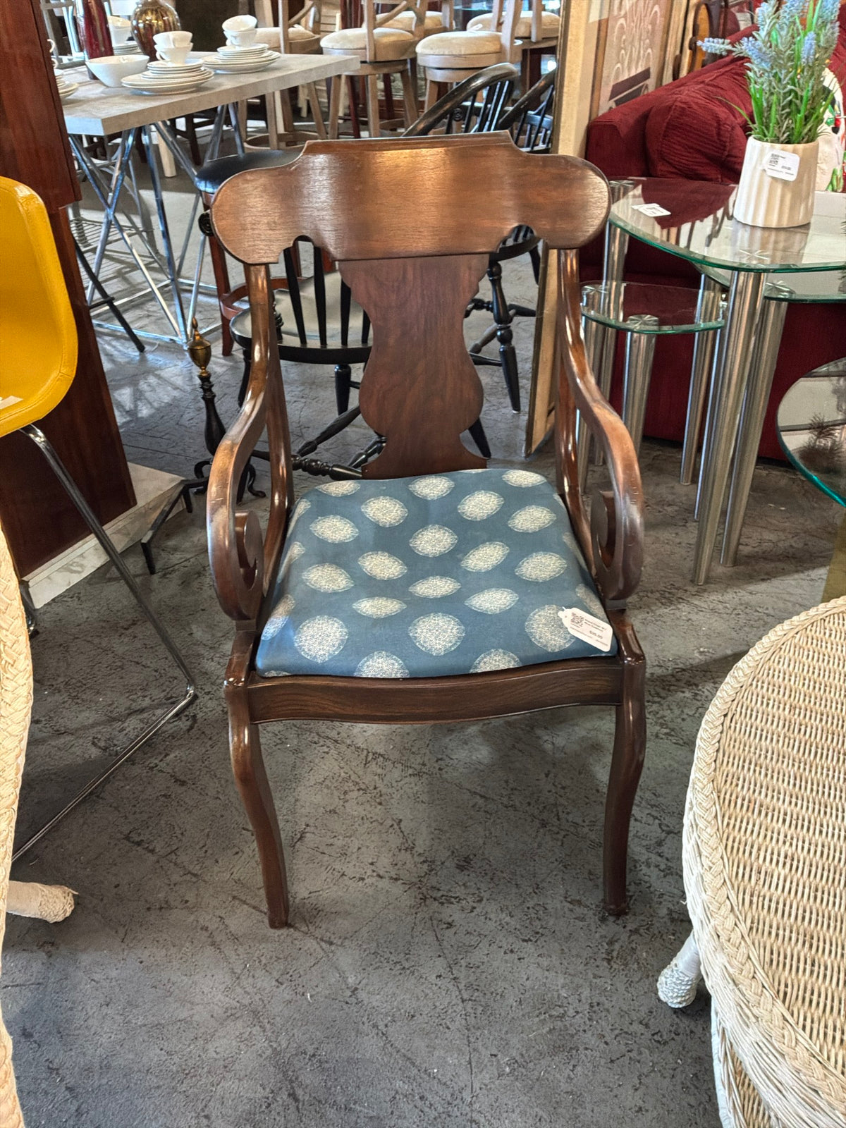 Wood Chair W / Blue Cushion