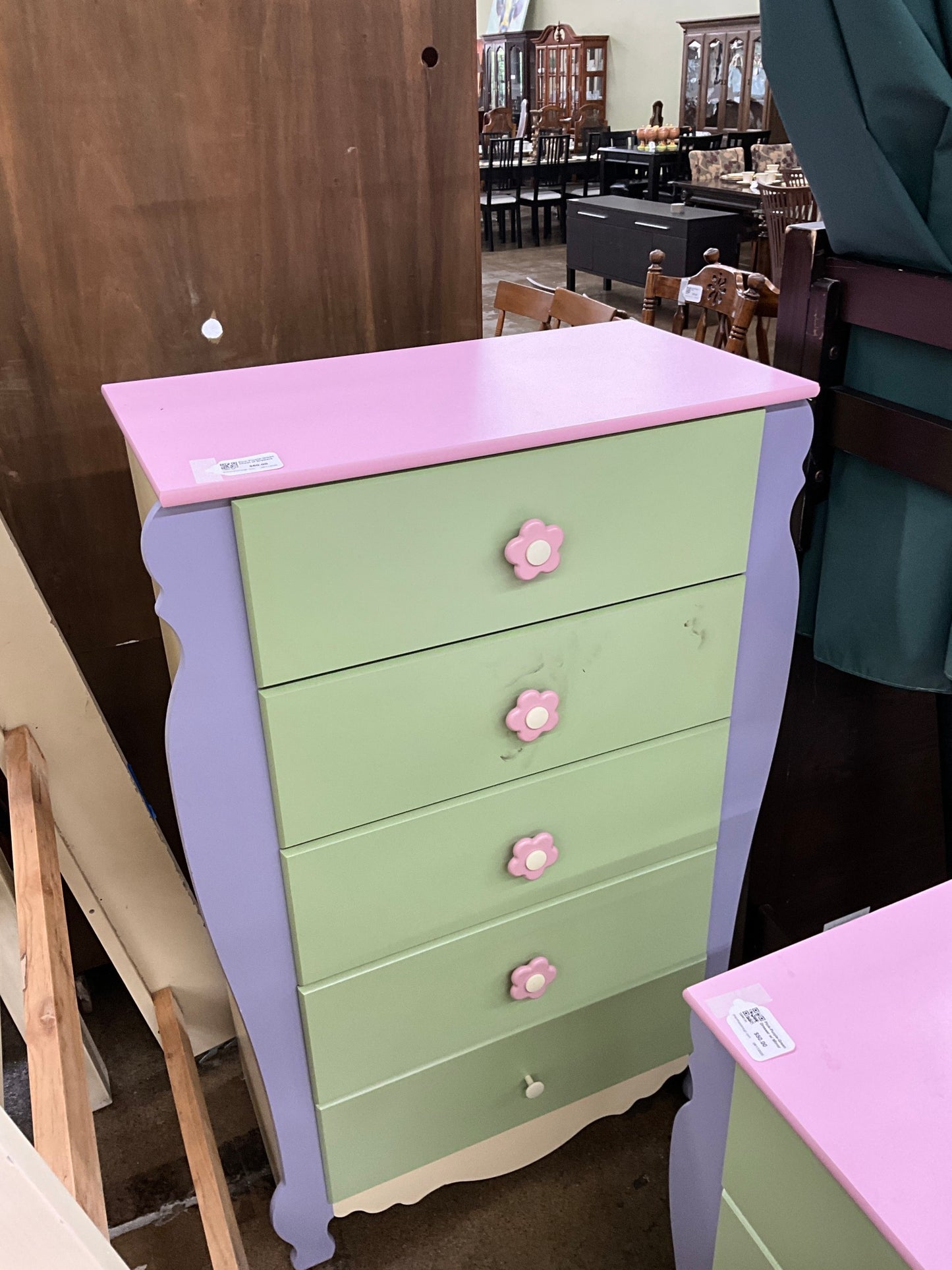 Pink-Purple-Green Chest of Drawers