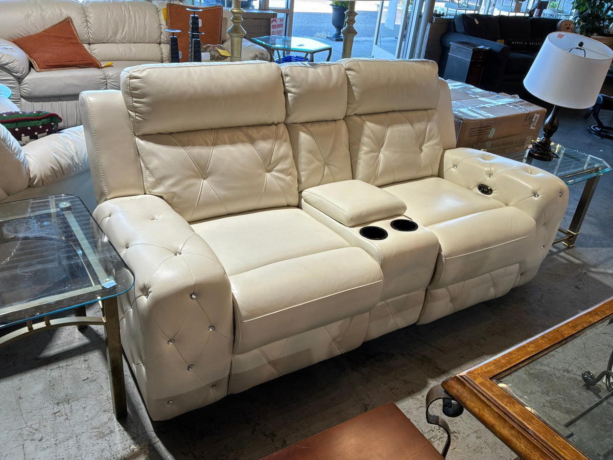 White Reclining Leather Loveseat