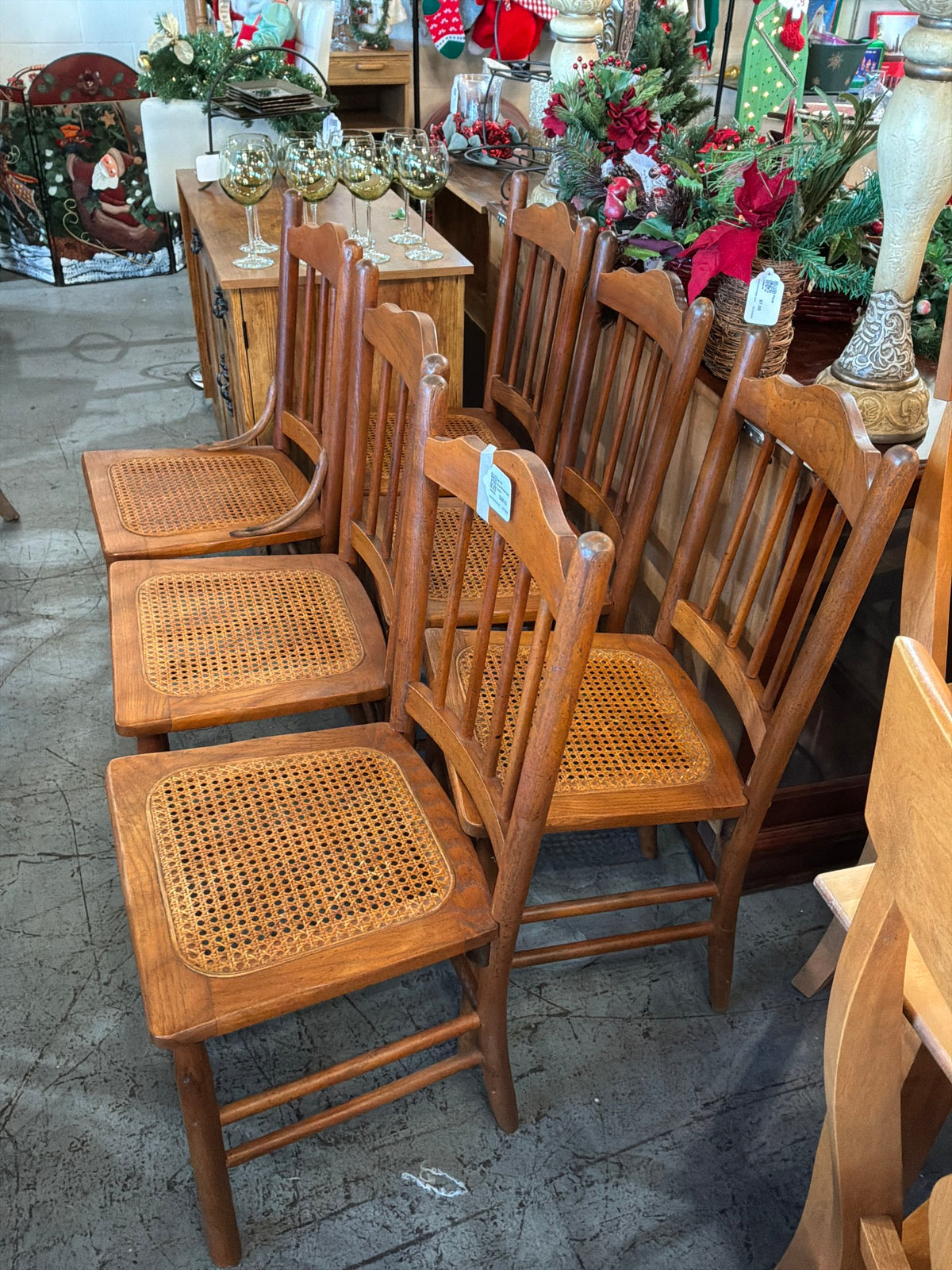 Set of 6 Wood/Wicker Seat Chairs