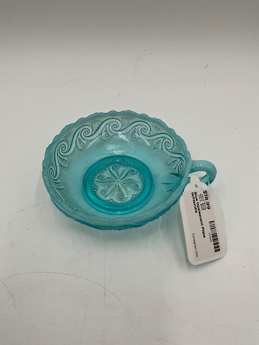 Blue Opalescent Plate W/Handle
