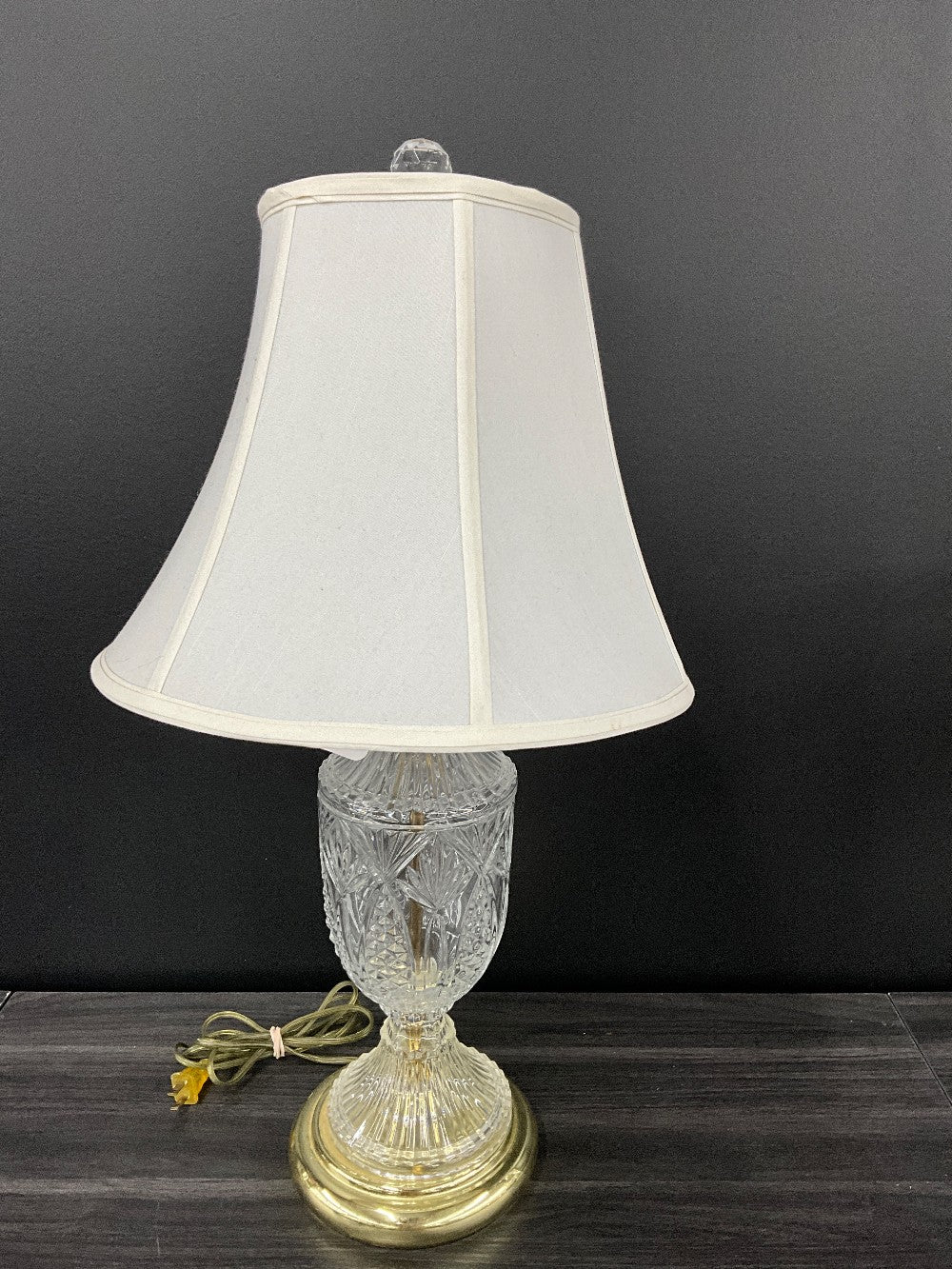 Vtg Cut Glass Lamp with Gold Trim