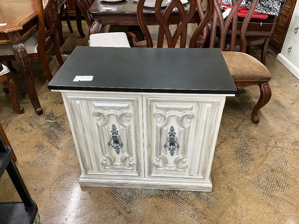 White Cabinet W/Black Top