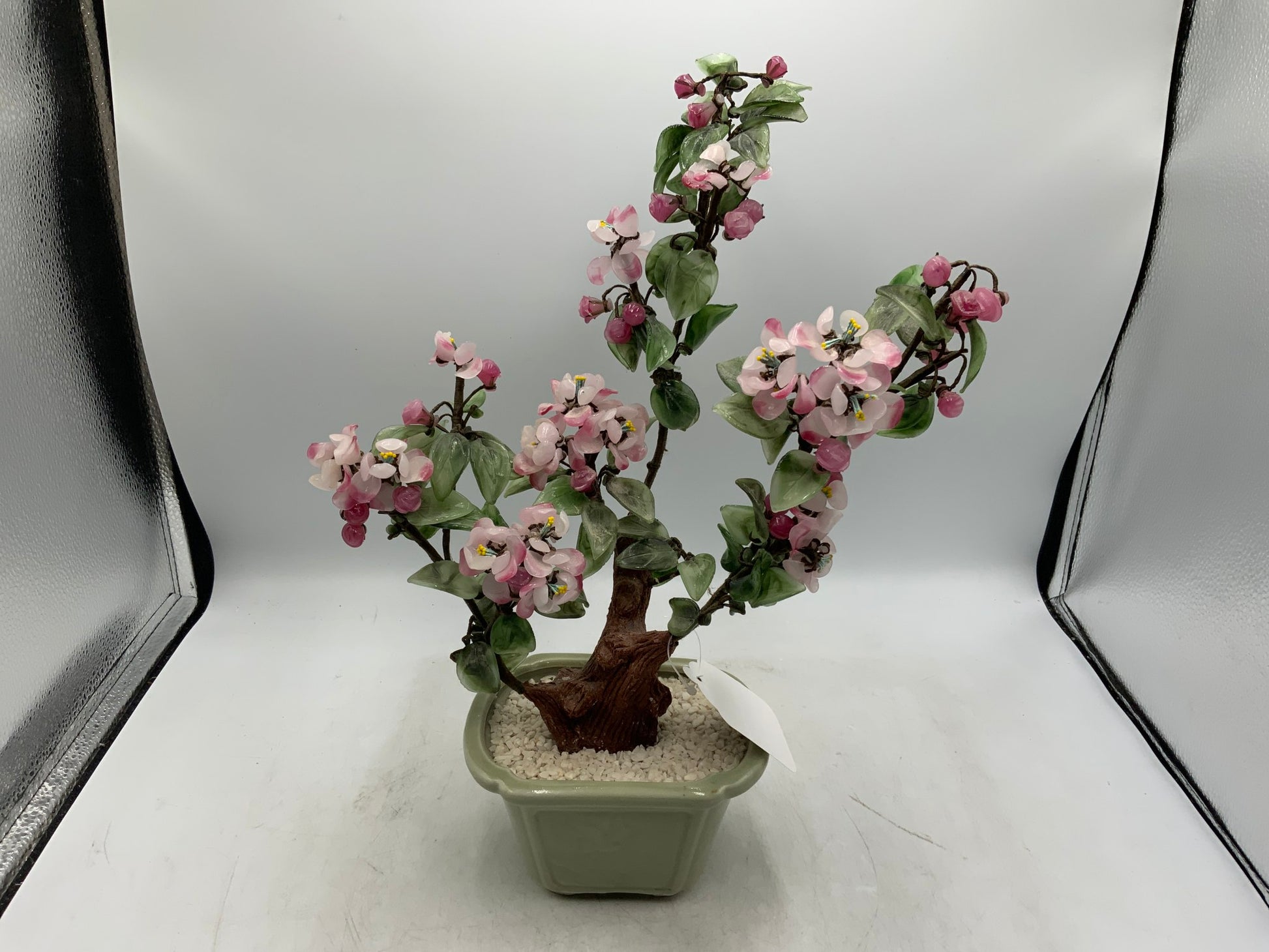 Vtg Asian Jade Glass Bonsai Tree