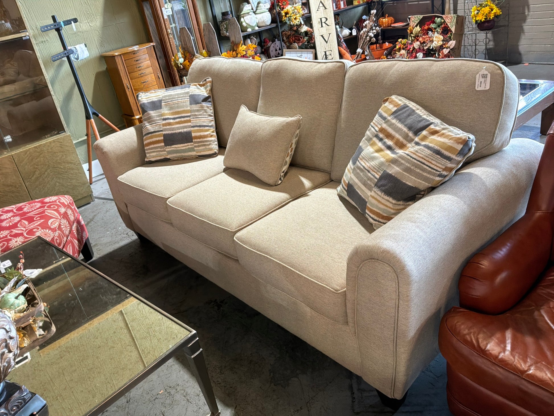 Cream Couch with 3 Pillows