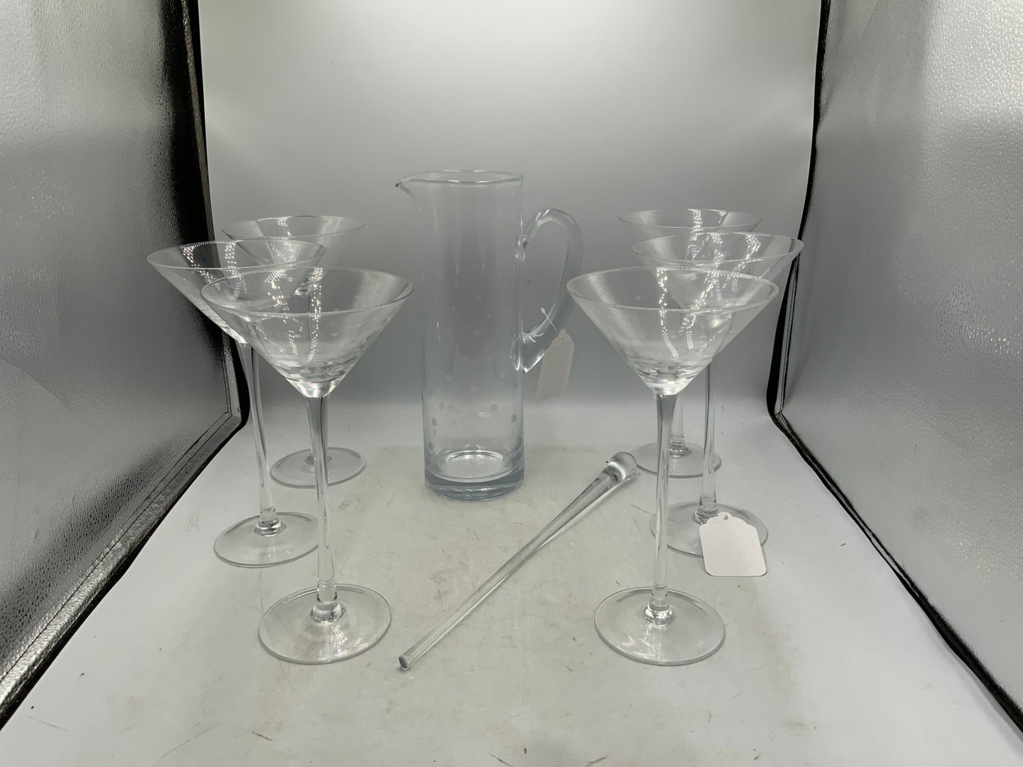 Pitcher with 6 Martini Glasses & Stir Stick
