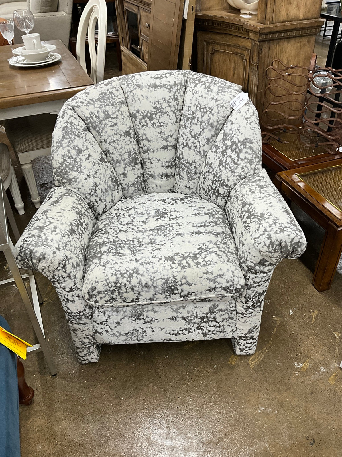 Grey & White Barrel Chair