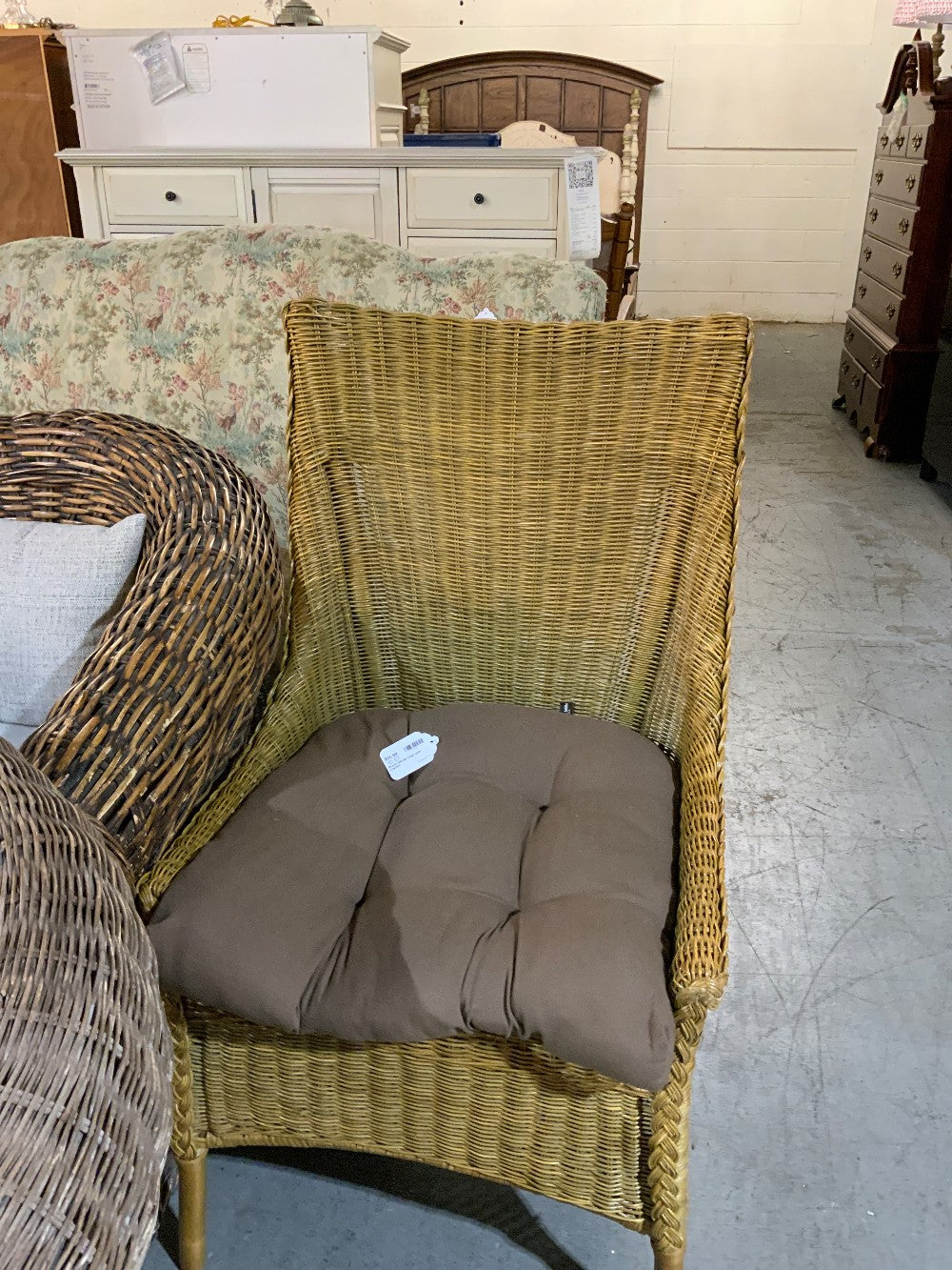 Brown Wicker Chair with Cushion