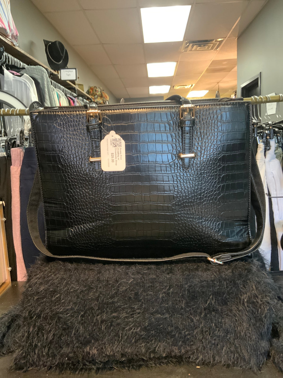 Snake Print Handbag w/ Crossbody Strap Tan