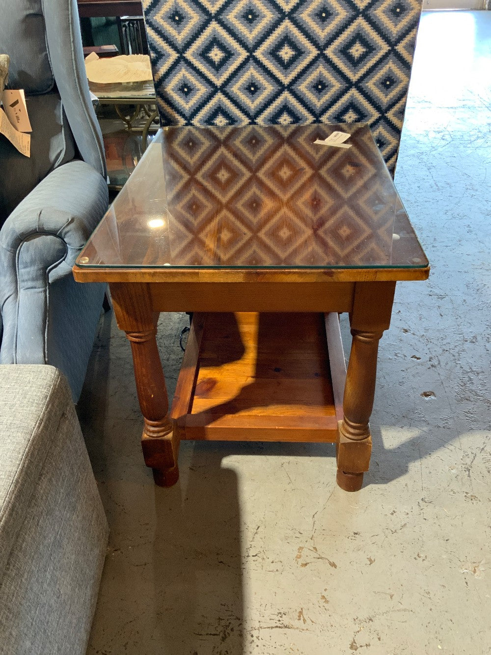 Wood Side Table with Glass Top