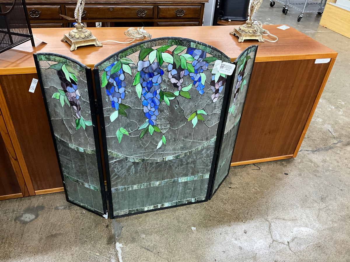 Stained Glass Fireplace Screen AS IS CRACKED