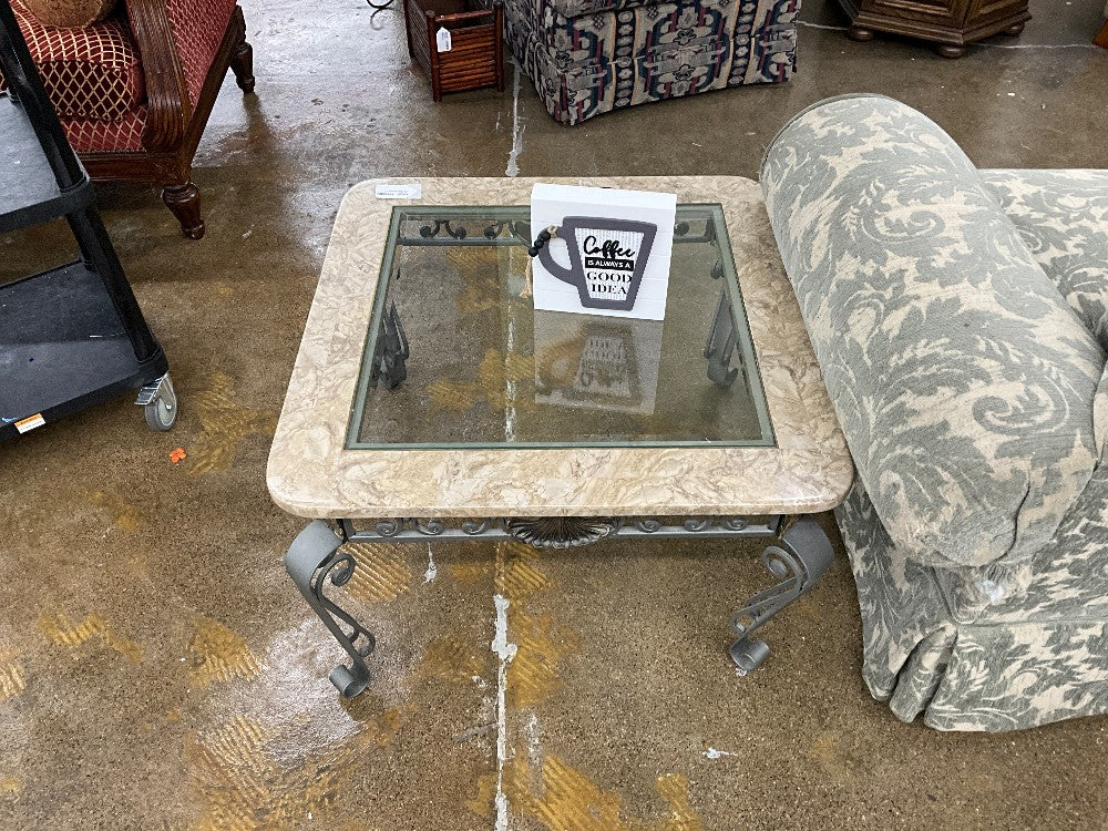 Glass Top Inlay End Table