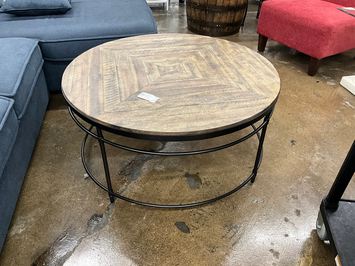 Round Wood & Black Coffee Table