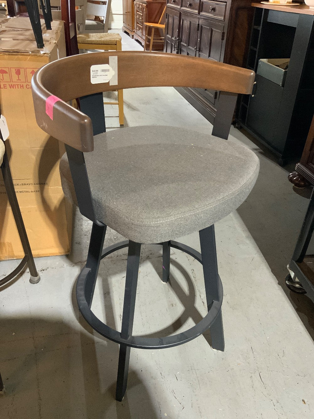 Wood/Metal with Grey Seat Barstool