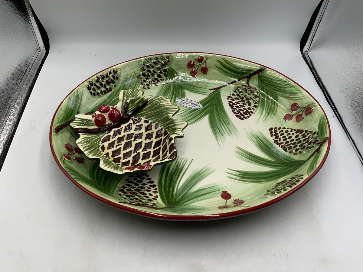 Clayart Pinecone  2 pc Serving Dishes