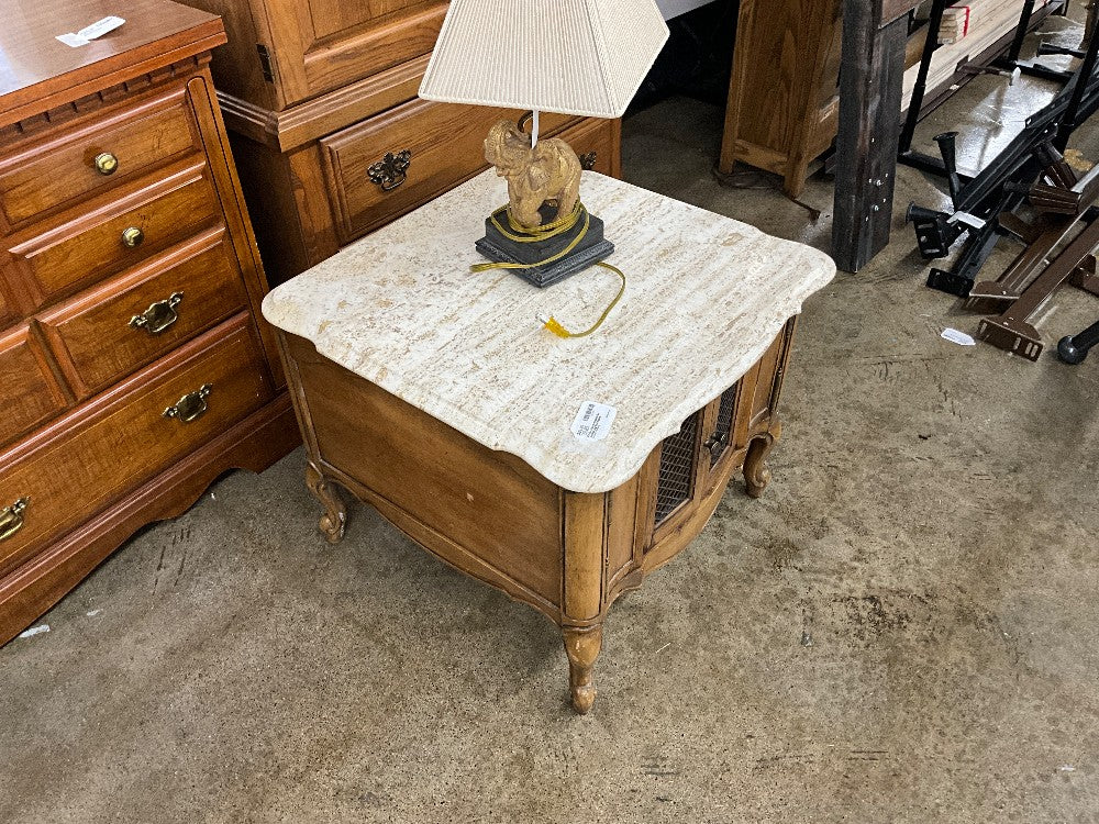 Kindel French Provincial Marble Top End Table