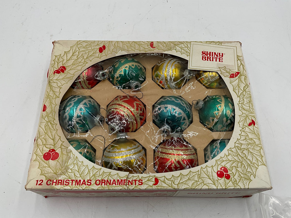 Vtg. Shining Brite Ornament Box of 12