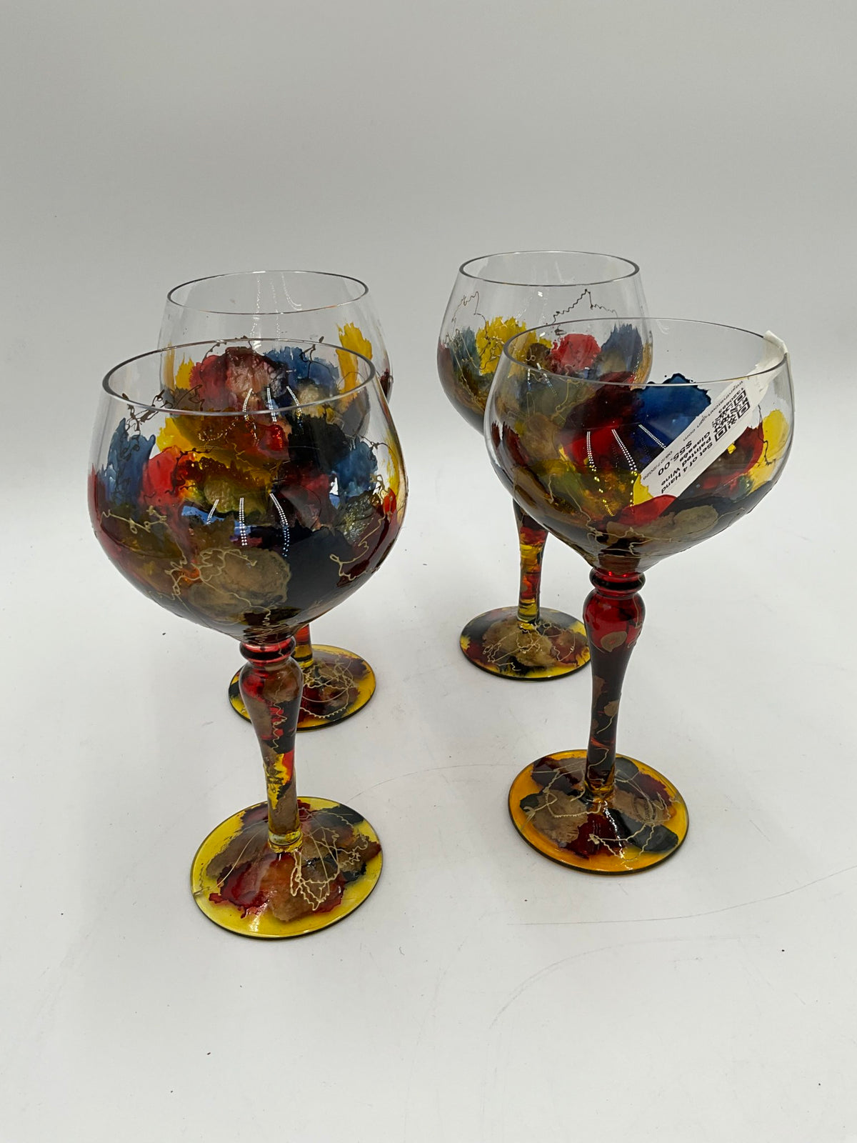 Set of 4 Hand Painted Wine Glasses