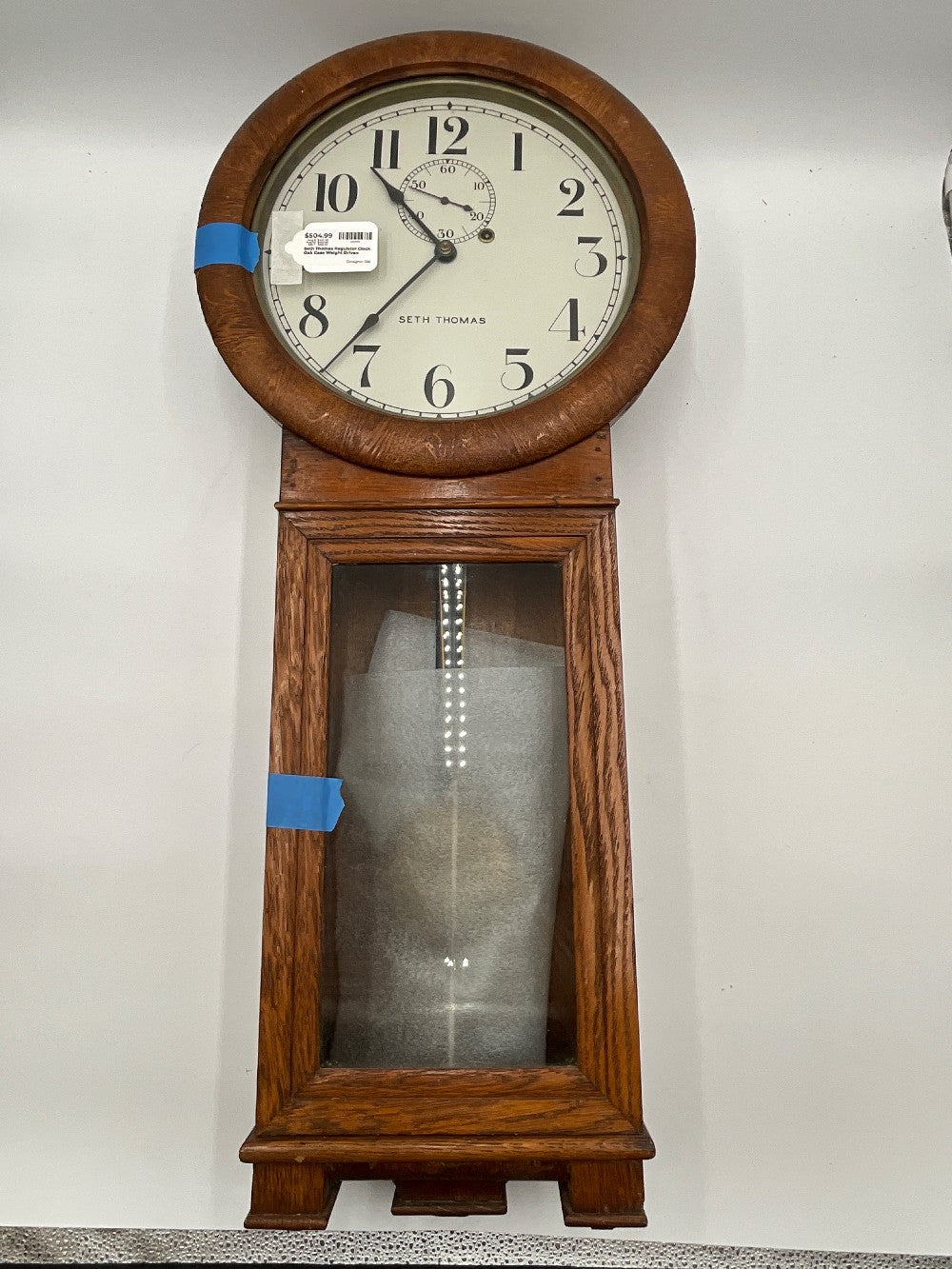 Seth Thomas Regulator Clock Oak Case Weight Driven