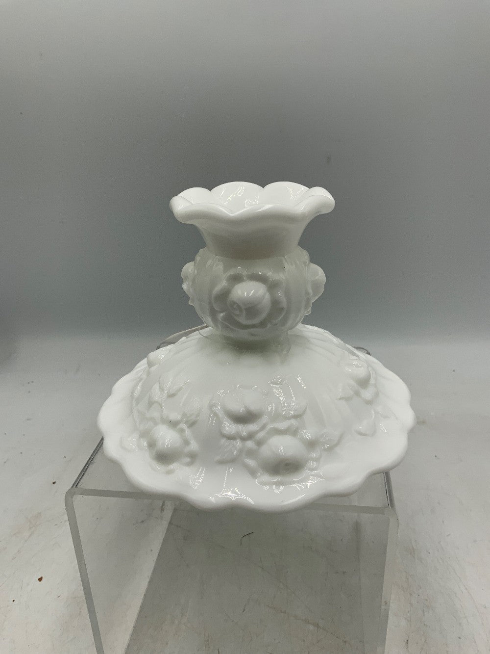 Fenton Cabbage Milk Glass Candle Holder