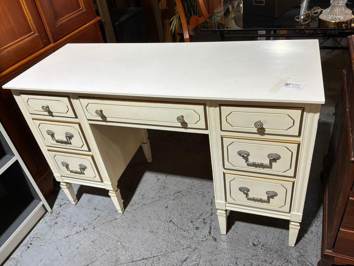 Cream Desk w/ Gold Accents
