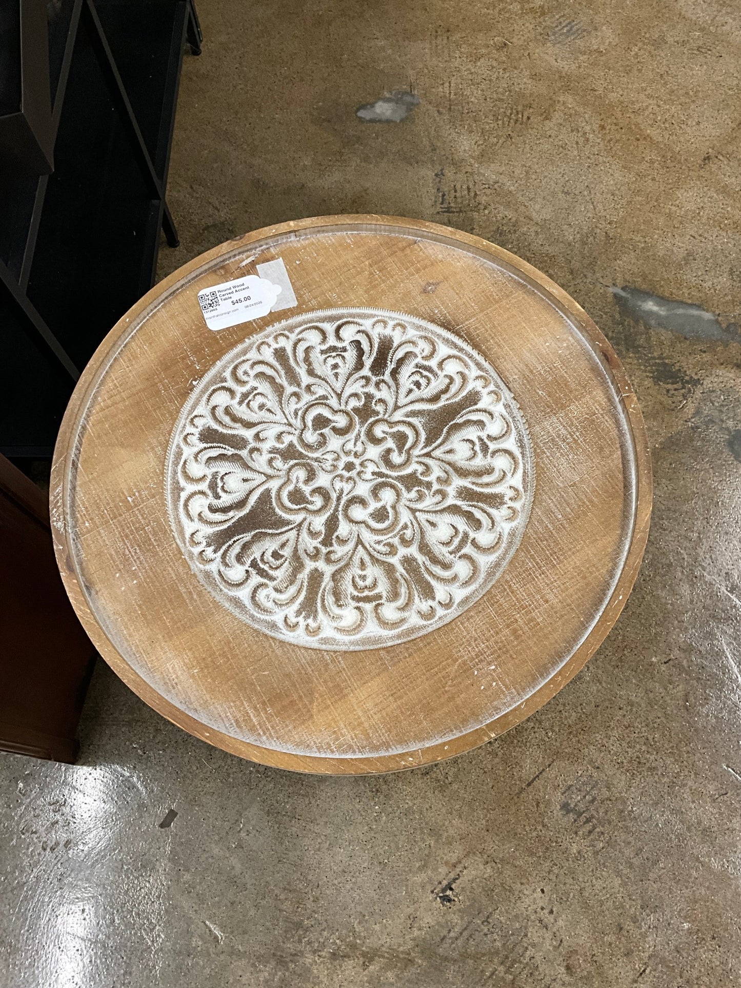 Round Wood Carved Accent Table