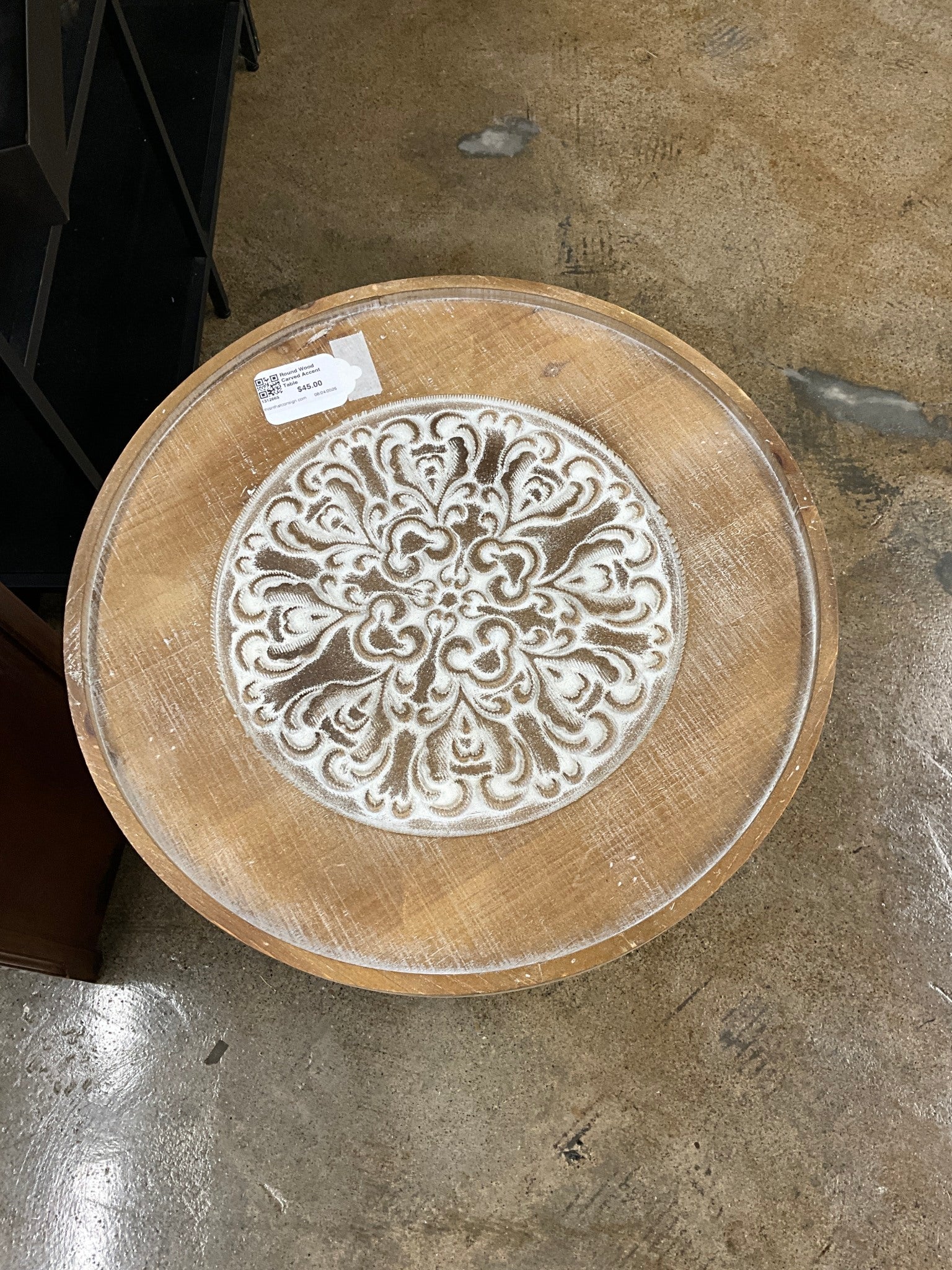 Round Wood Carved Accent Table