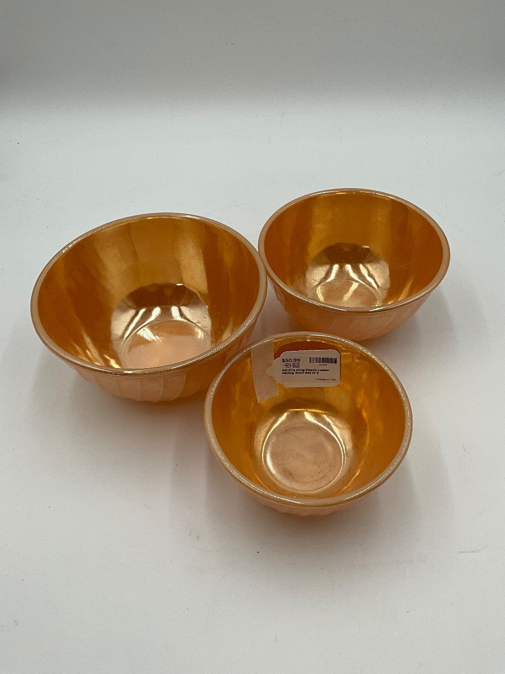 AH Fire King Peach Luster Mixing Bowl Set of 3