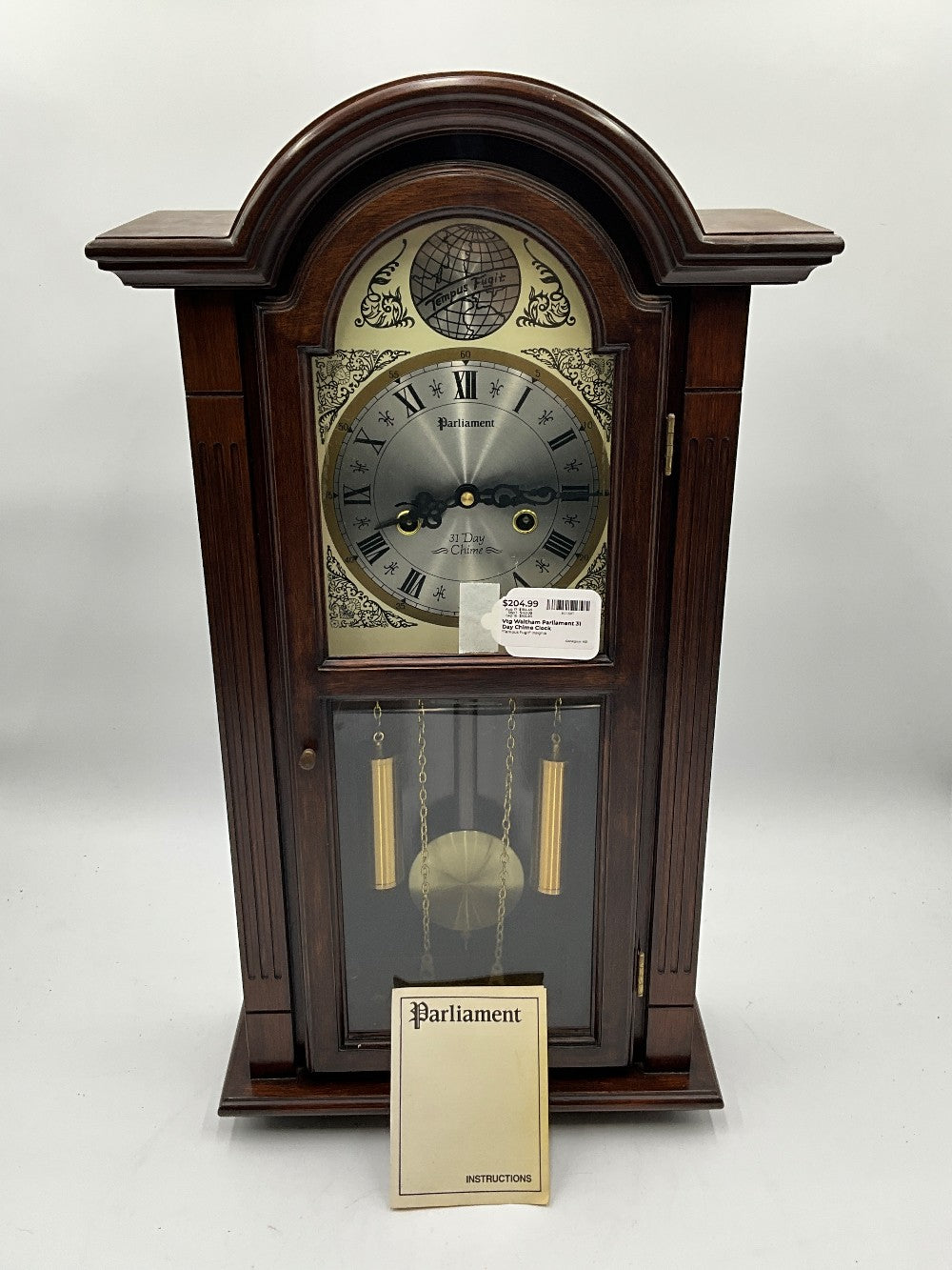 Vtg Waltham Parliament 31 Day Chime Clock