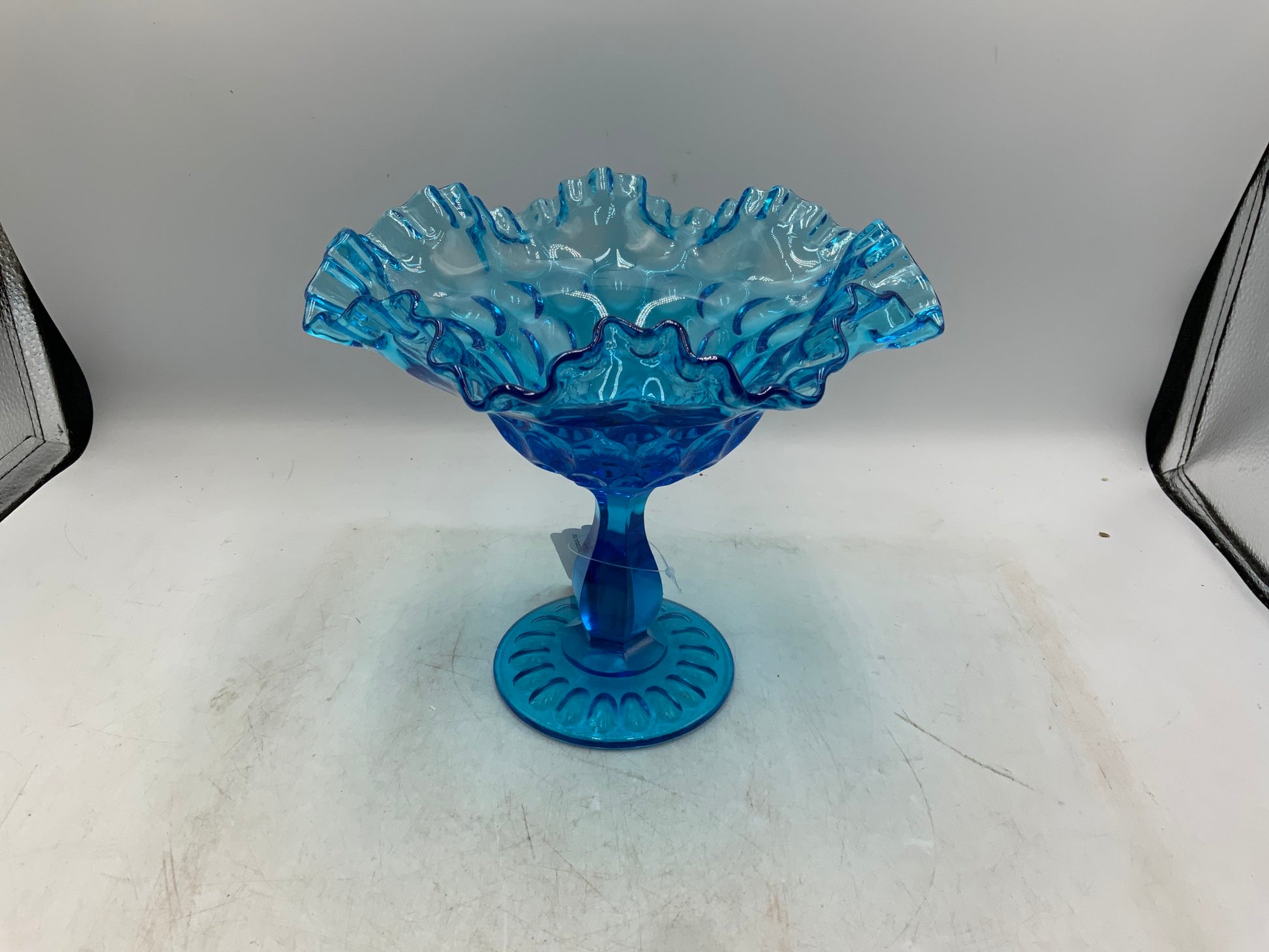 Fenton Blue Glass Thumbprint Compote