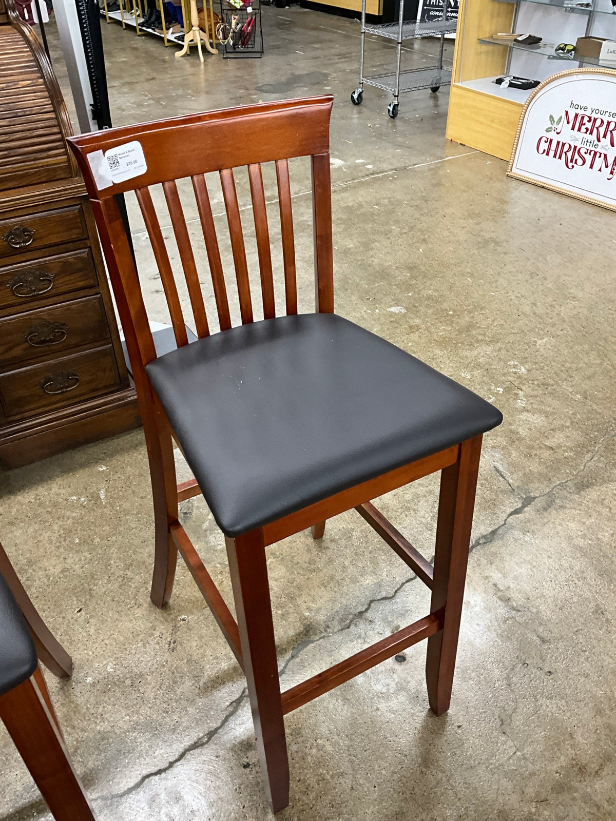 Wood & Black Barstool