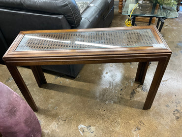 Cane Sofa Table with Glass