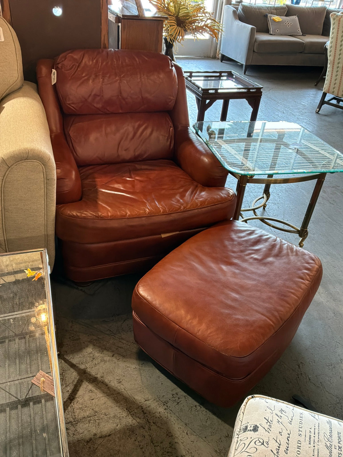 1970's MCM Leathercraft Chair with Ottoman