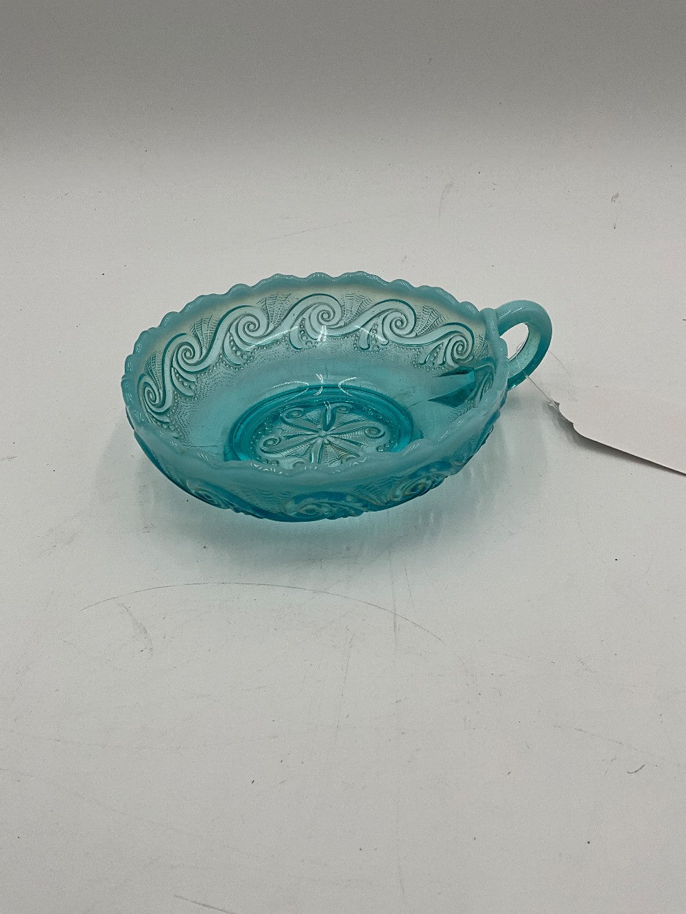 Blue Opalescent Plate W/Handle