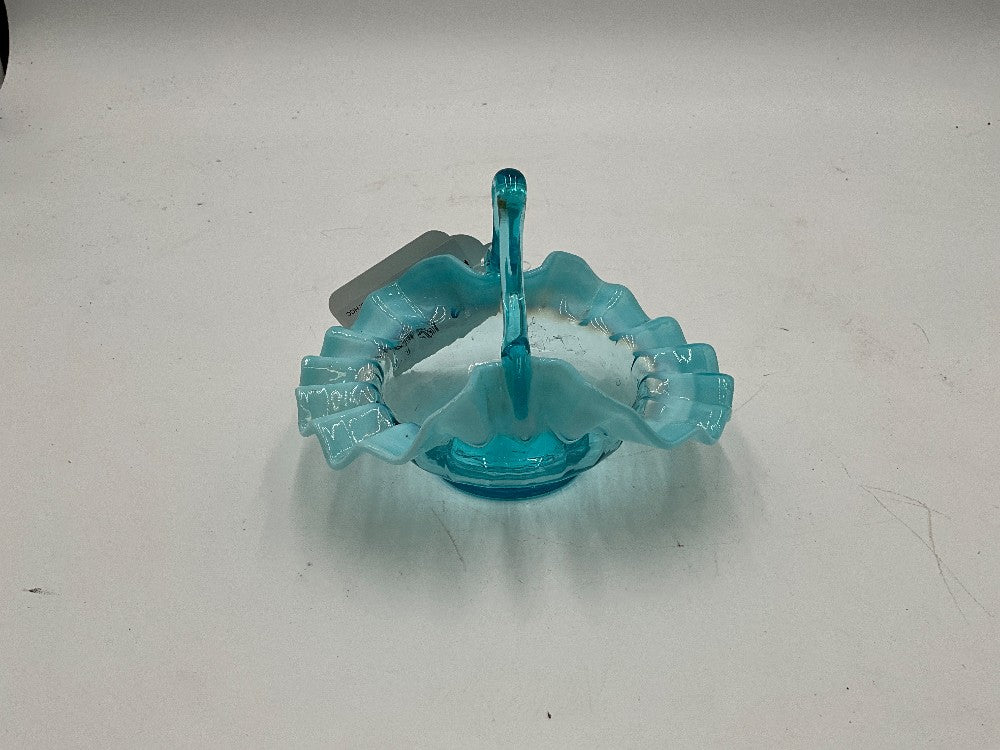 Fenton Blue Opalescent Ruffled Basket