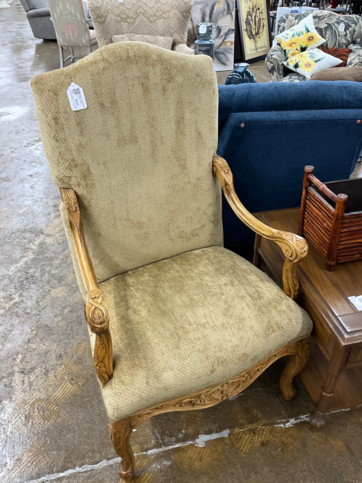 Large Tan & Wood Accent chair