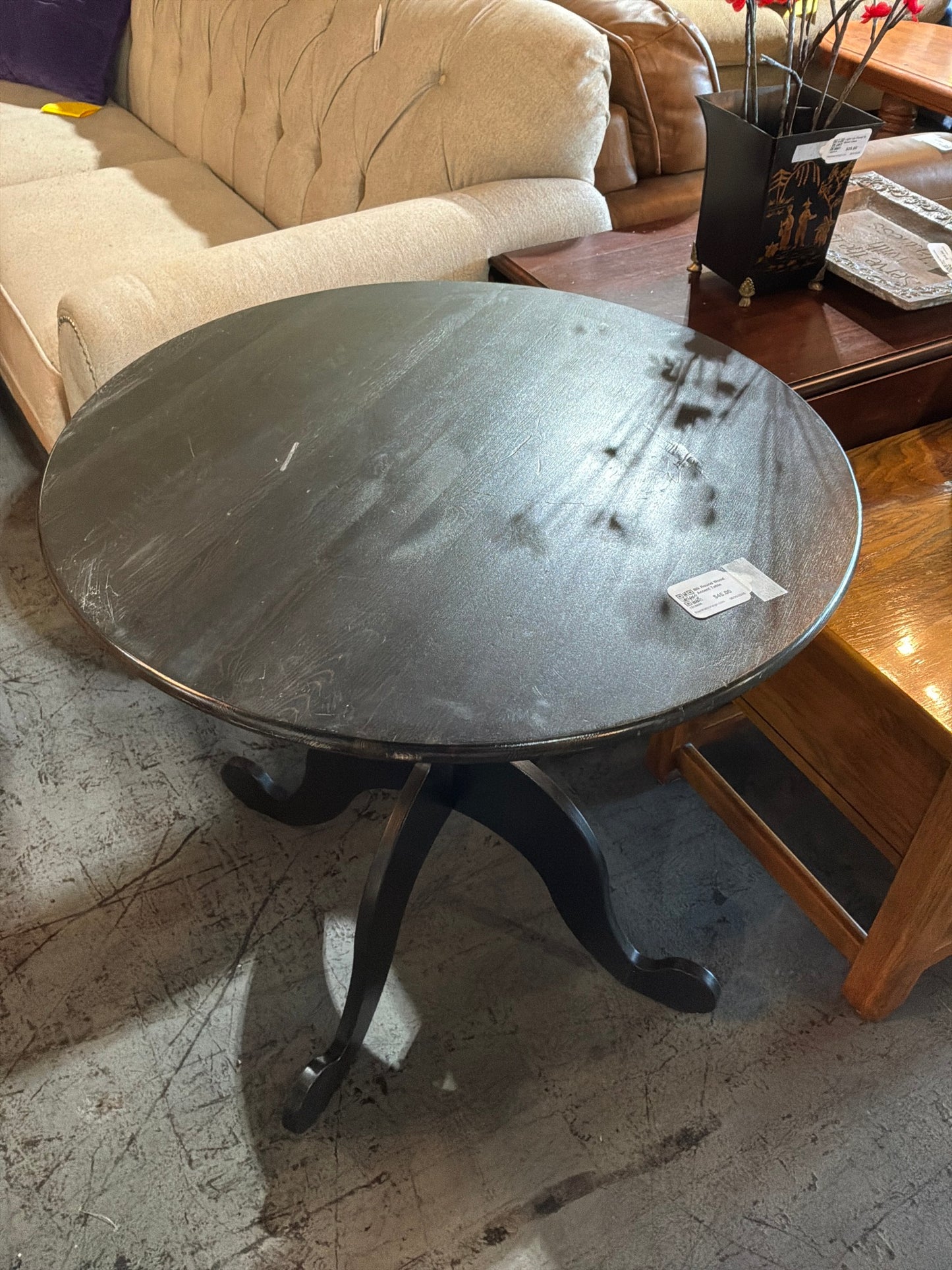 Blk Round Wood Accent Table