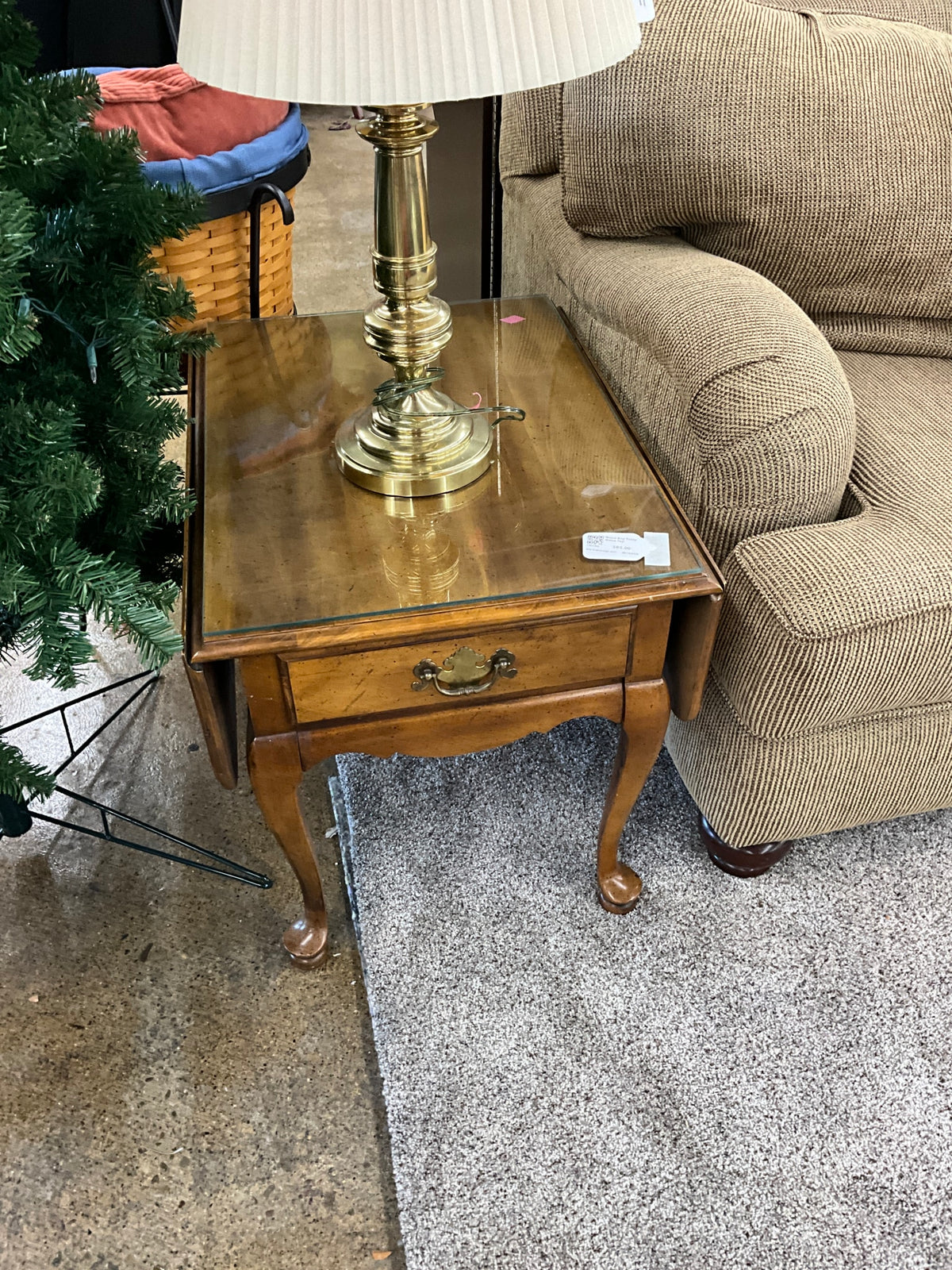 Wood End Table Glass Top