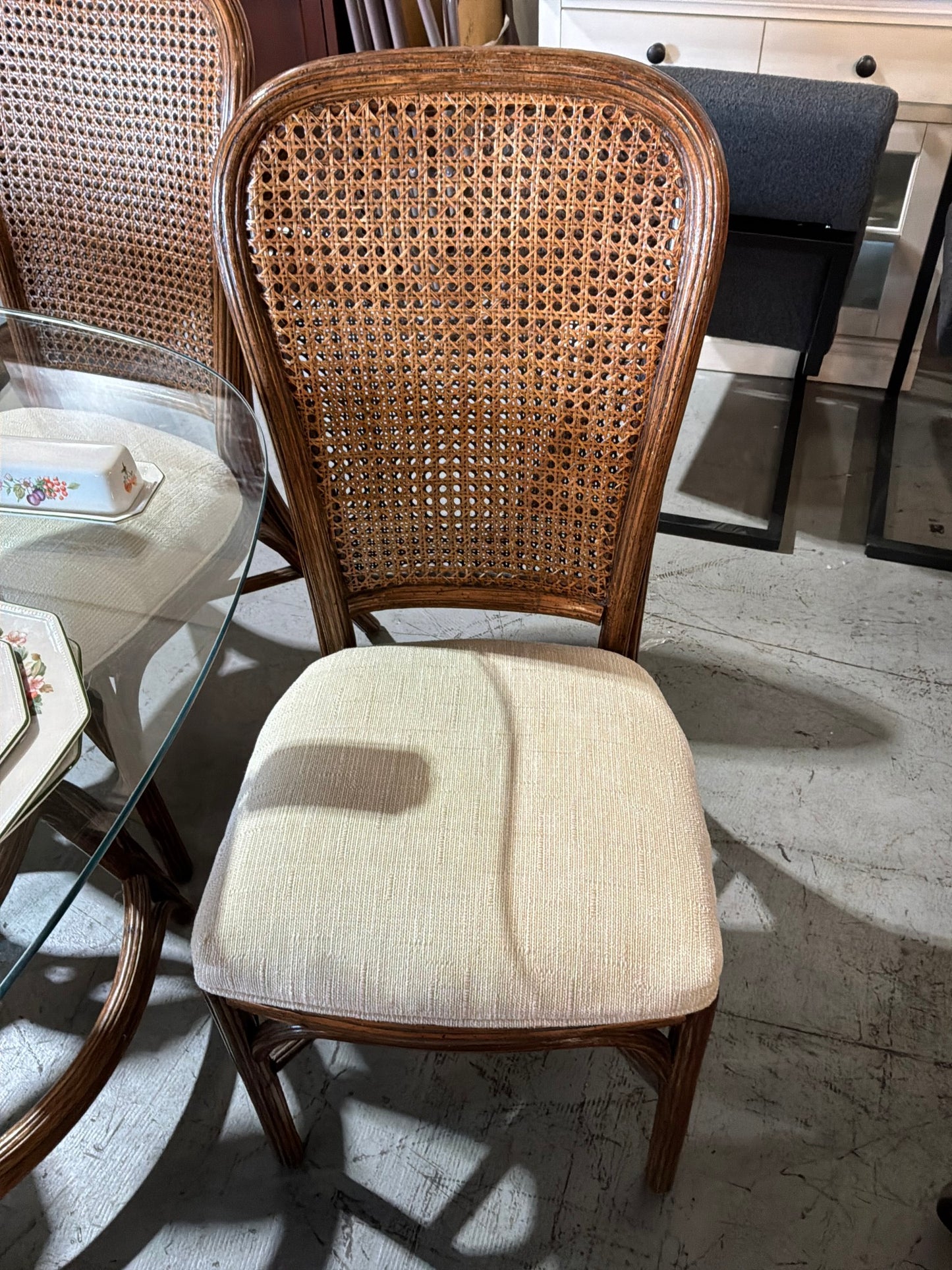 Dining Table W/ Glass Top and 4 Cane Chairs