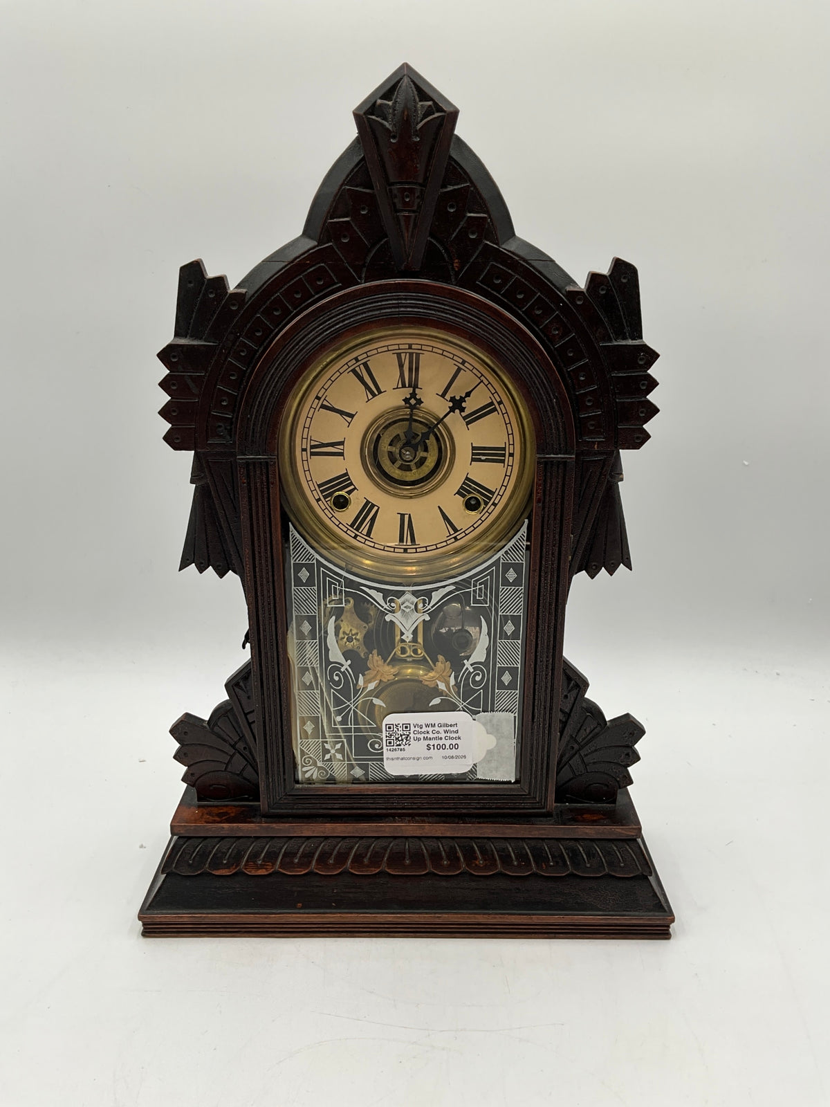 Vtg WM Gilbert Clock Co. Wind Up Mantle Clock