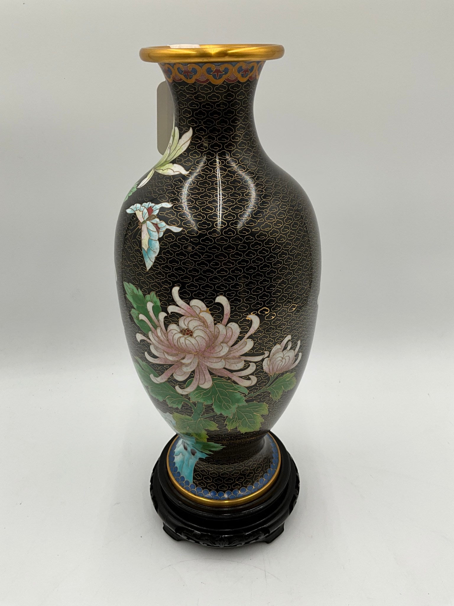 Large Brass Vase W/Wood Base
