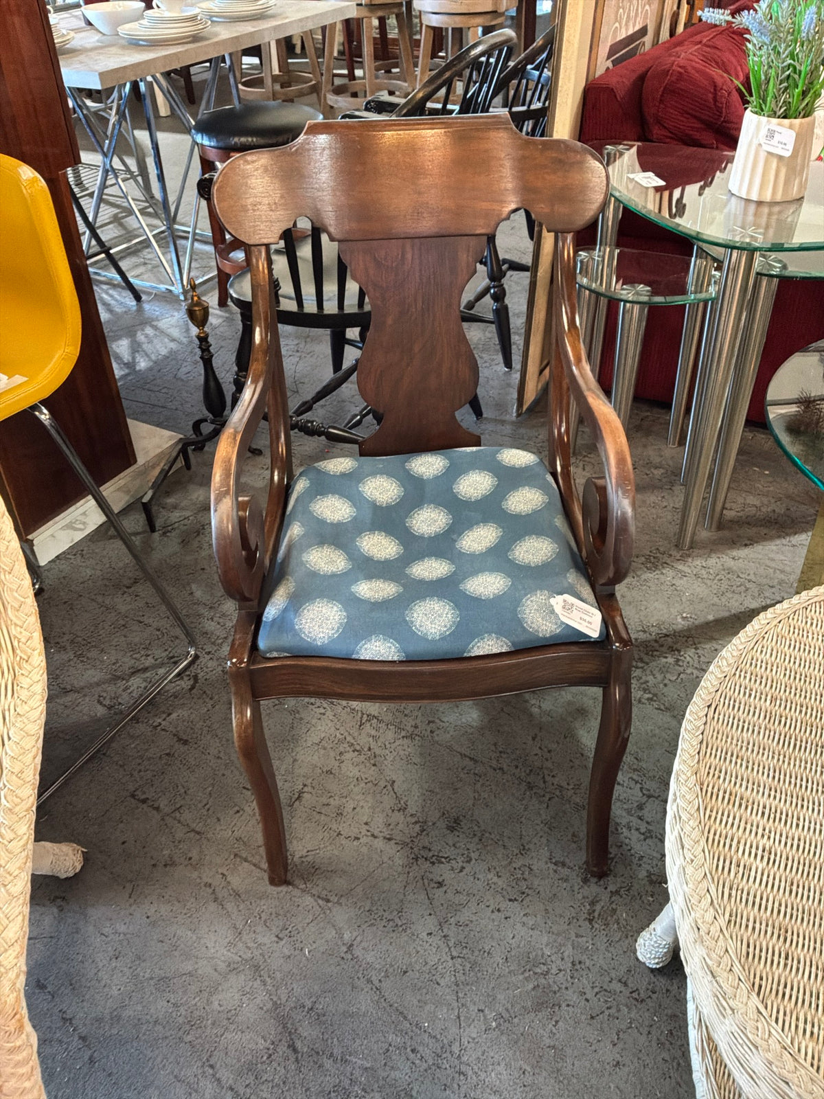 Wood Chair W / Blue Cushion