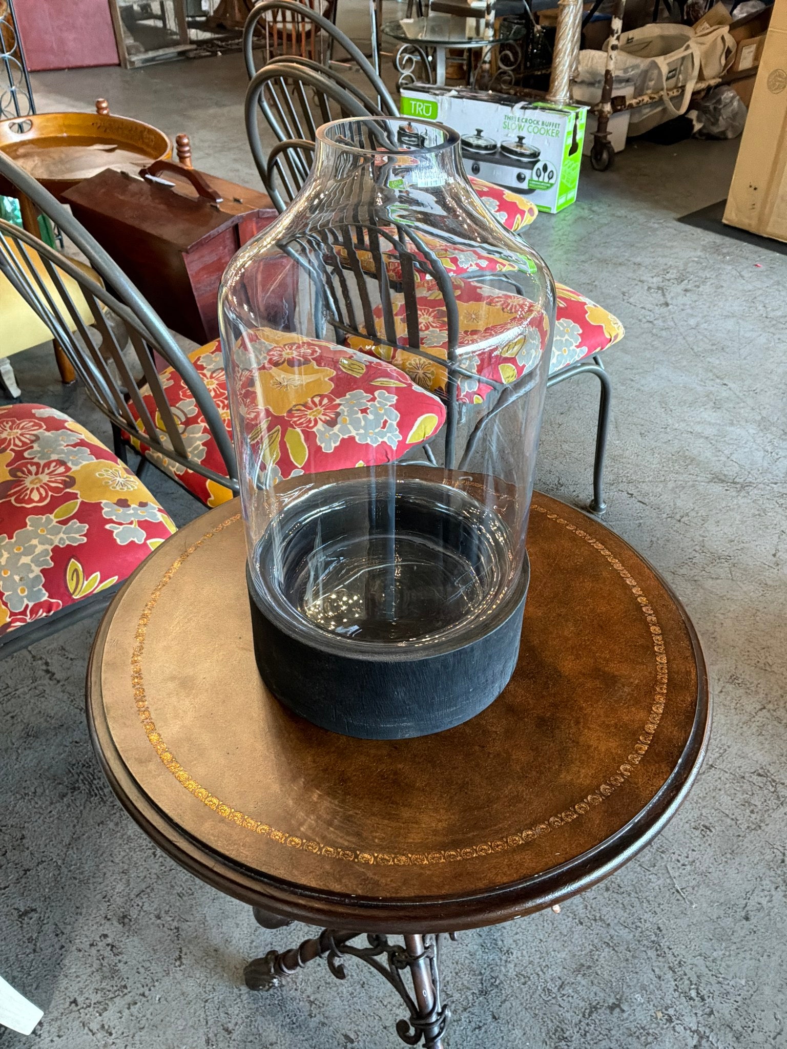 Lg Glass Vase with Wood Base